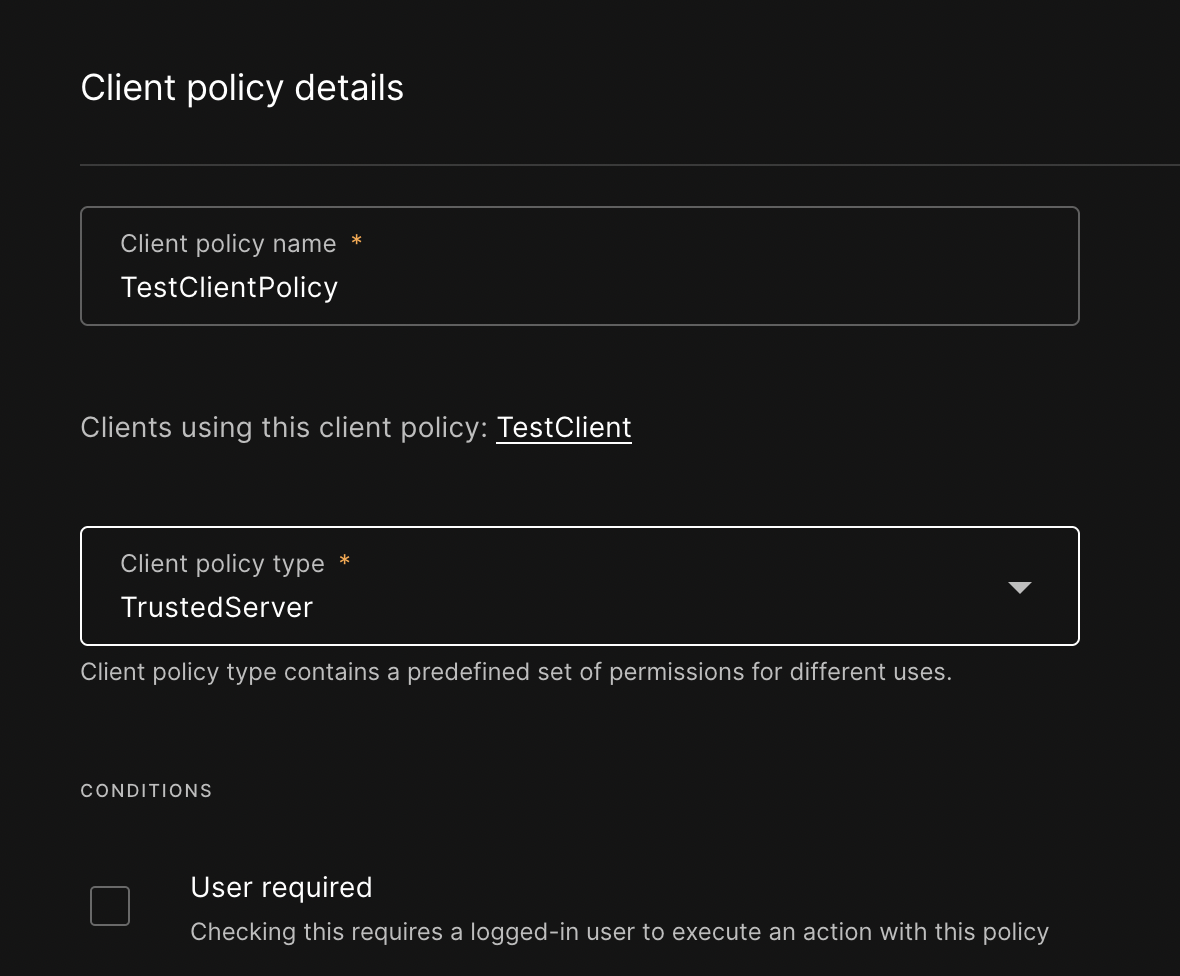 Screenshot Client Policy Type Trusted Server